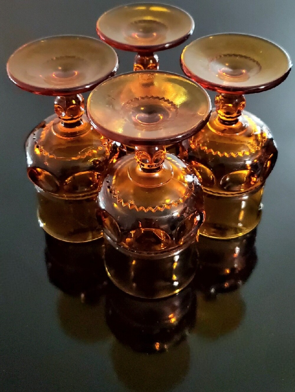 (4) Kings Crown Color Crown Amber (Dark) 7oz Goblets Colony by Indiana Glass - Picture 6 of 16